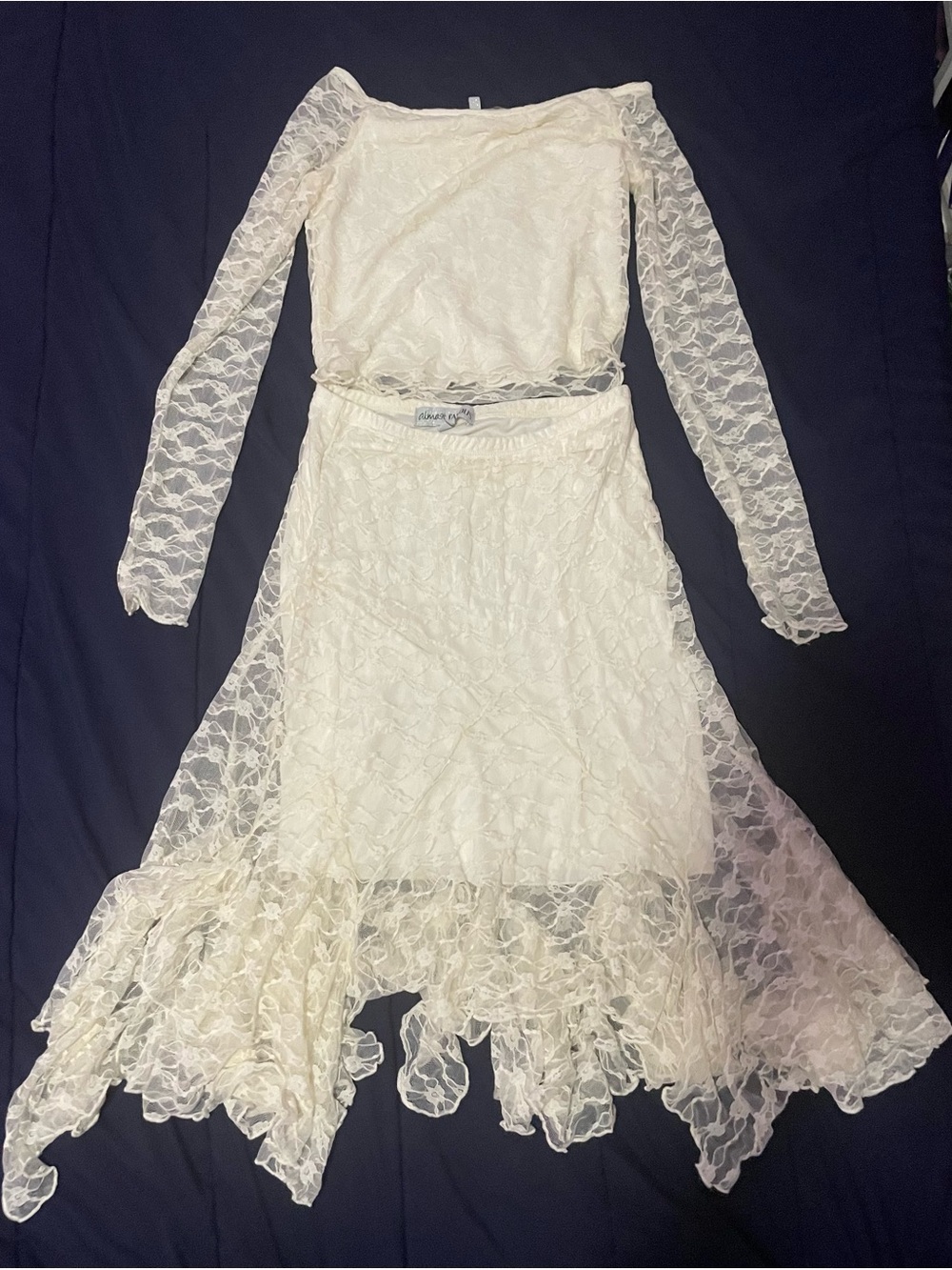 Women’s Ivory Lace Two-Piece Dress Set - Elegant Off-White Formal Dress